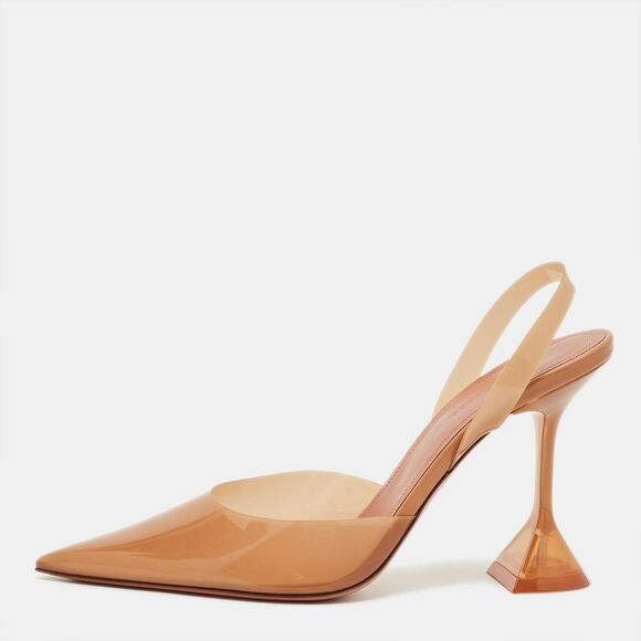 Amina Muaddi Brown Pvc Holli Glass Slingback Pumps Size 38 - Picture 1 of 7